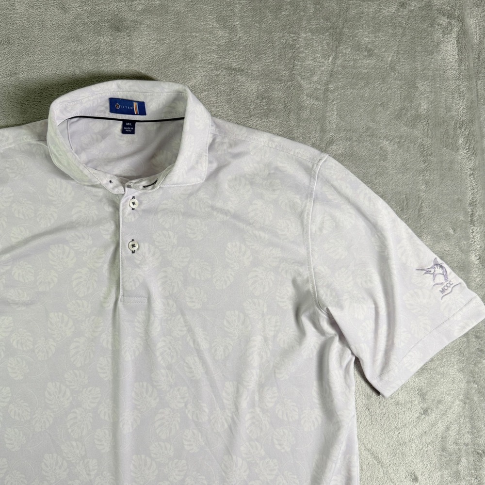 Stitch Golf Polo Shirt Mens M L Lavender Tropical Leaf Epilepsy Golf Classic